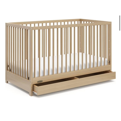 Graco Teddi 5-in-1 Convertible Crib with Drawer (Driftwood) – GREENGUARD Gold Certified, Crib with Drawer Combo, Full-Size Nursery Storage Drawer, Converts to Toddler Bed, Daybed and Full-Size Bed