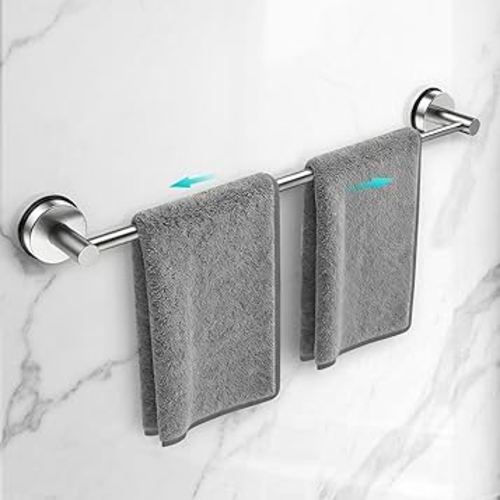 Adjustable Suction Cup Towel Bar for Bathroom Wall,14.6Inch~24 Inch Towel Racks for Bathroom,Stainless Steel Bath Towel Holder for Shower(Brushed Silver)