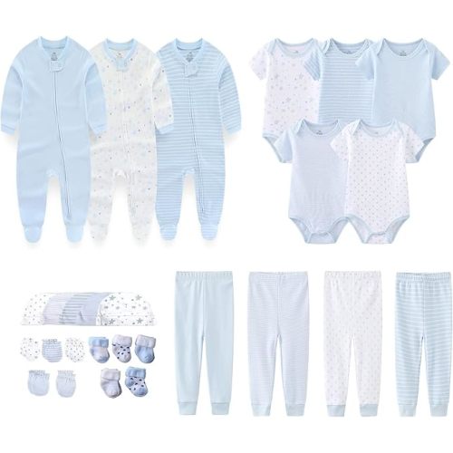 MAMIMAKA Newborn Layette Gift Set 27-Piece Baby Girl Clothes Bodysuits, Pants Essentials and Accessories 0-12Months
