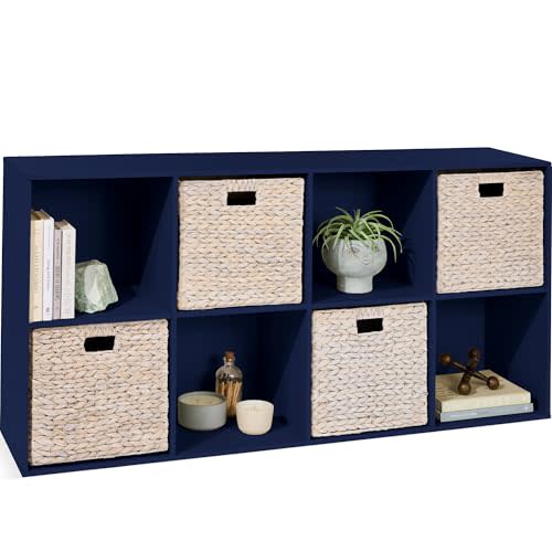 Best Choice Products Kids Bookcase 8-Cube Storage Organizer, 11in Shelf Opening, Bookshelf, Toy Storage, Customizable w/ 3 Removable Back Panels - Navy