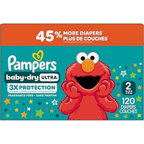 Pampers Baby Dry Ultra Diapers, Size 2 (12-18 lbs), 120 Count, Absorbent Disposable Diapers