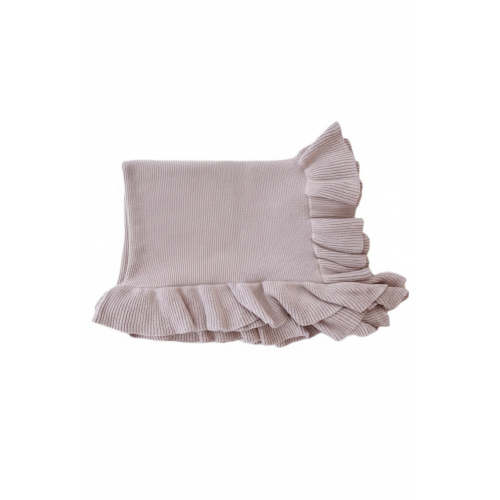 Embroidered Knit Blanket With Ruffle in Iris | Caden Lane
