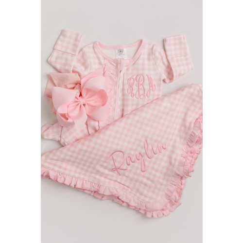 Baby girl coming home outfit, monogrammed newborn girl outfit, blanks pink gingham