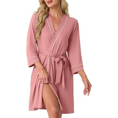 PrinStory Womens Robe Knee Length Knit Bathrobe Lightweight Soft Ladies Robes