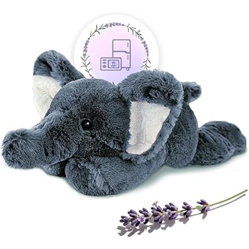 OSOCU® Microwavable Weighted Stuffed Animal - Grey Elephant Heating Pad with Lavender & Tourmaline - Soothing Heatable for Menstrual Cramps, Muscle Aches, Neck & Shoulder Tension - Warm Compress Plush