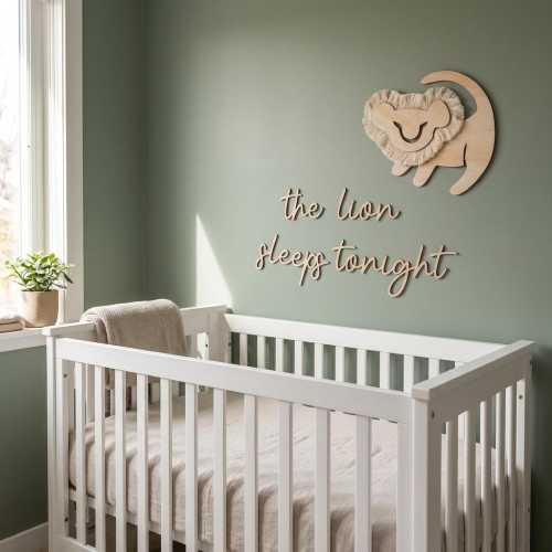 The Lion Sleeps Tonight Nursery Wall Art – Wooden Script Sign, Baby Room Decor, Safari Jungle Nursery, Handmade Kids Room Wall Hanging