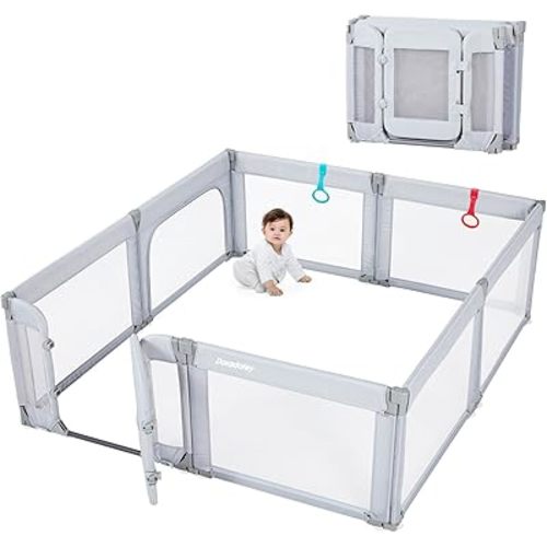 Baby Playpen with Door, Foldable Adjustable Play Pen for Babies and Toddlers,Heavy-Duty Play Yard Fence Play Area, Large Toddler Playpen, Light Grey