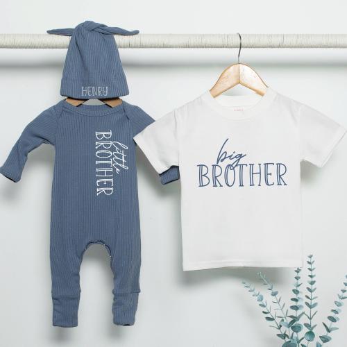 Big Brother Little Brother Matching Sibling Set, Personalized Newborn Bodysuit & Big Bro Shirt, Neutral Outfit, Baby Shower Gift
