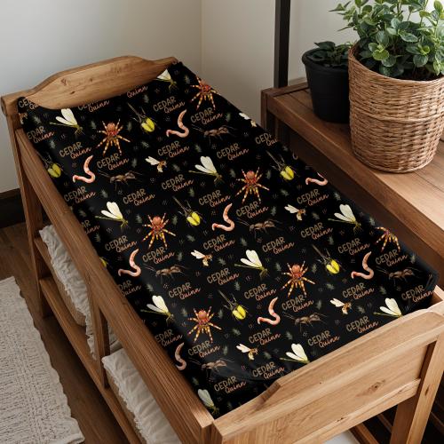 Bug and Spider Changing Pad Cover, Custom Baby Changing Cover, Dark Insect Nursery Decor for Woodland, Goth Baby Room, Personalized Baby