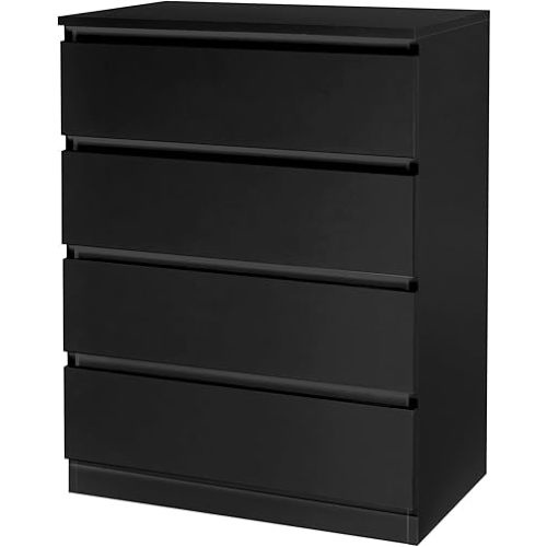 Karl home Black 4 Drawer Modern Dresser, Bedroom Chest with Cut-Out Handles