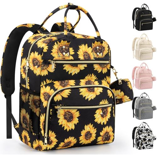 Pritent Diaper Bag Backpack,Baby Essentials Diapers Bag with Pacifier Case,Multipurpose Stylish Large Capacity Travel Backpack for Baby Girl/Boy(M-Sunflower)