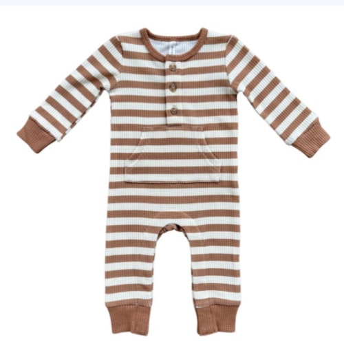 Waffle Romper Caramel Stripe - Babysprouts | Maisonette