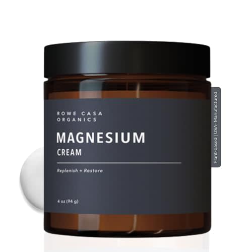Rowe Casa Organics Natural Magnesium Cream with Raw Shea Butter, 4 Fl Oz | Pure essential oils, hydrating & nourishing topical magnesium body lotion for skin conditioning