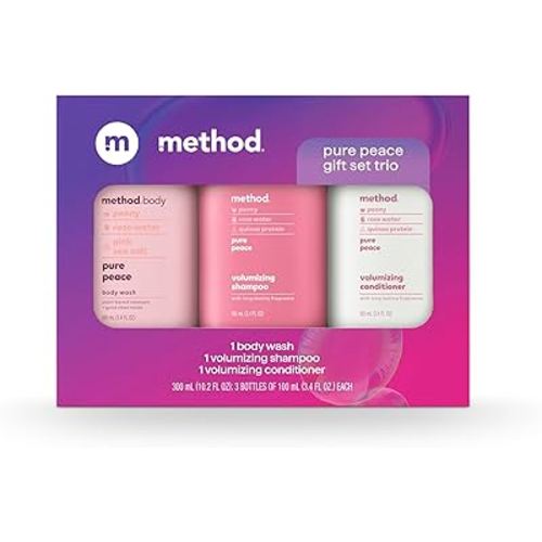 Method Body Wash and Hair Care Gift Set, Pure Peace, 3.4 oz Travel Size Bottles