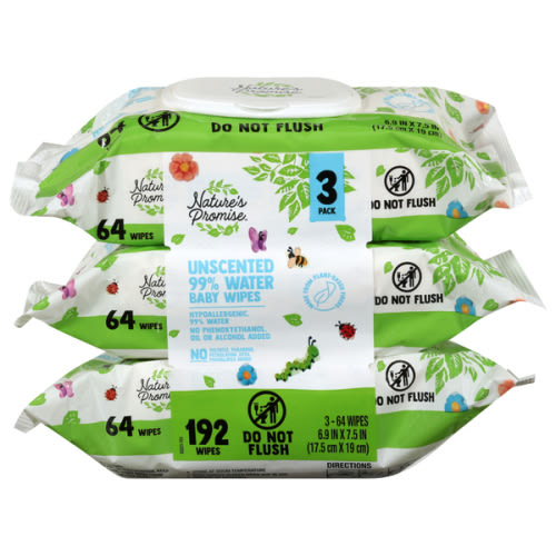 Nature's Promise Unscented 99% Water Baby Wipes - 3 pk - 192 ct pkg | Hannaford