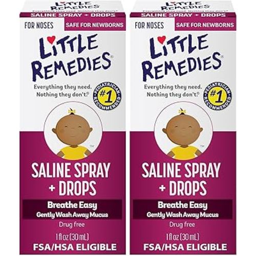 Little Remedies Sterile Baby Saline Nasal Spray and Drops, Safe for Newborns to Relieve Stuffy and Dry Noses, 1 Fl Oz (Pack of 2)