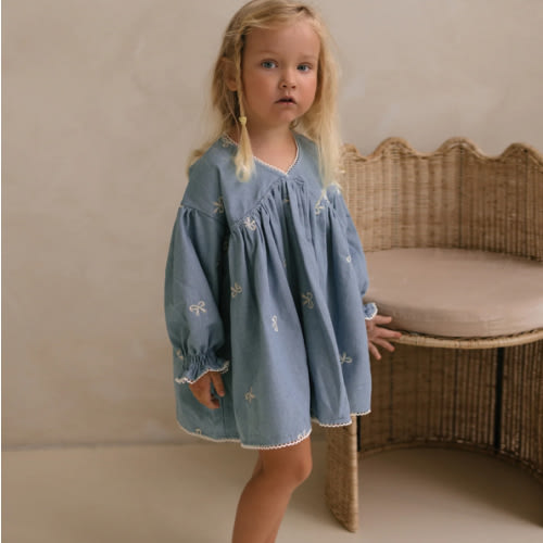 NOELLE DRESS - DENIM BOWS