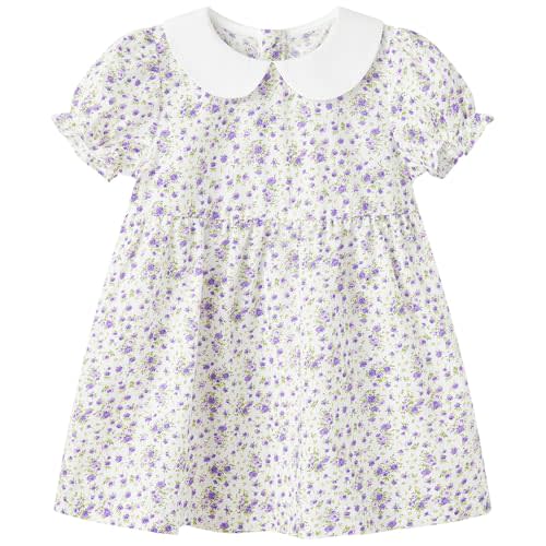 pureborn Baby Toddler Girl Woven Dress Short Sleeve Cotton Playwear Dresses 0-5T