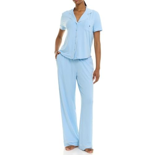 U.S. POLO ASSN. Womens Pajama Sets Button Down Short Sleeve Top | 2 Piece, Long Pants with Pockets
