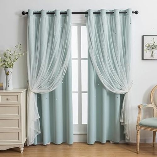 indistar Star Cutout Kids Window Blackout Curtains for Girl Bedroom Window Room Darkening Curtains & Drapes Baby Nursery Curtains (2 Panel,52Wx84L inch,Light Blue)