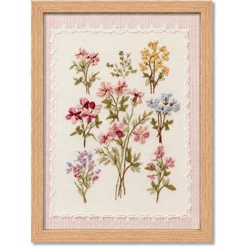 Framed Pink Floral Embroidery Style Canvas Wall Art 8x10 Inch