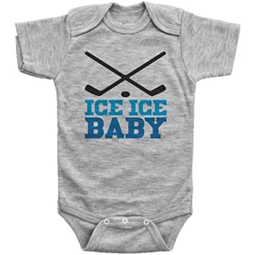 Baffle | Compatible with Onesies Brand Baby Bodysuit | Funny Baby Apparel | Ice Ice Baby Blue Text | Hockey Unisex Romper