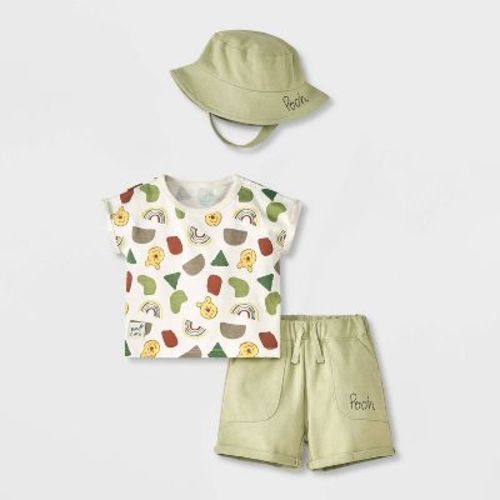 Toddler Boys' 3pc Disney Winnie The Pooh Short Sleeve Top & Shorts Set with Hat - Sage Green 12M