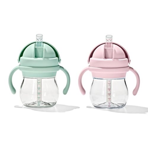 OXO Tot Transitions Straw Cup with Handles, 6 oz, 2-Pack, Opal and Blossom