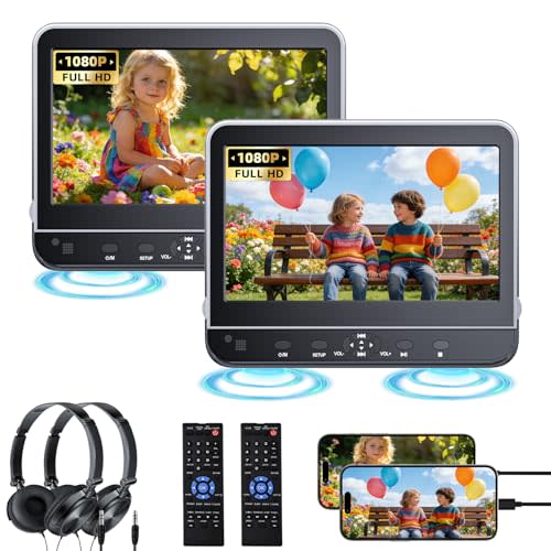 10.5" Dual Car DVD Players with 1080P HDMI Input & 2 Headphones, FELEMAN Headrest DVD Player for Kids Support Sync Screen, Play 2 Different Movies, Mounting Brackets