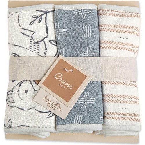 CRANE BABY Caspian 3-Pack Assorted Burp Cloth Set, Multi