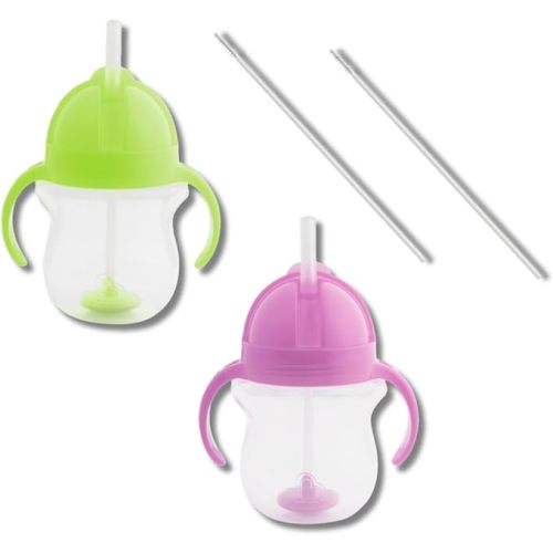 Munchkin Weighted Straw Sippy Cups for Toddlers 7oz, Leak Proof, Easy to Hold-Great toddler cups with straws, Supports Straw-use Education, Straw Cups (Purple/Green)