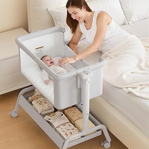 3-in-1 Baby Bassinet, Rocking Bassinet, Bedside Bassinet for Baby, Stable and Secure Bassinet Bedside Sleeper for Newborn & Infant, 6 Height Adjustable with Wheels, Mattress & Breathable Mesh