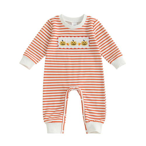HCNTES Baby Boy Girl Halloween Outfit Pumpkin Embroidery Romper Jumpsuit Bodysuit Fall Winter Clothes(G55-Orange,0-3 Months)