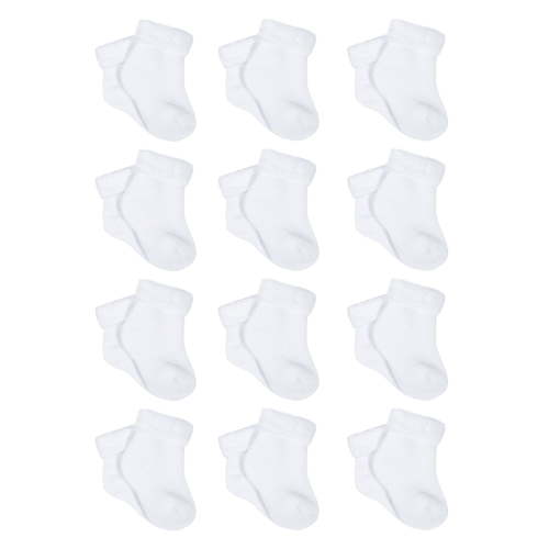 Gerber Gender Neutral White Terry Bootie Wiggle-Proof Socks, 12-Pack, Sizes Newborn-0/6 Months