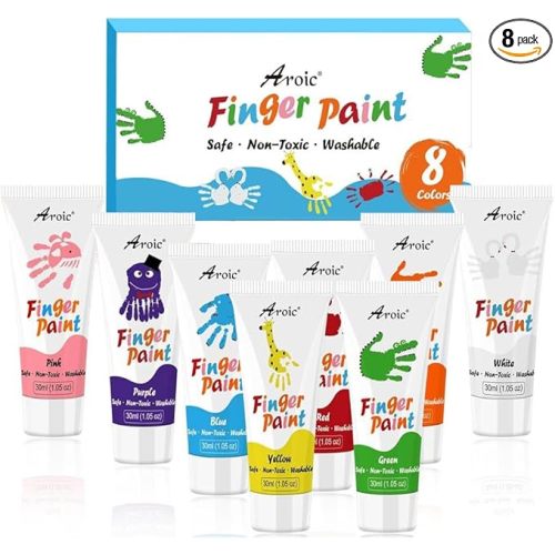 AROIC 8PCS Washable Finger Paint, Non-Toxic Finger Paints 8Colors(1.05fl oz), Art Supplies Painting Supplies Gifts, Hand Paint DIY Crafts for Children Age 13+ and Adults