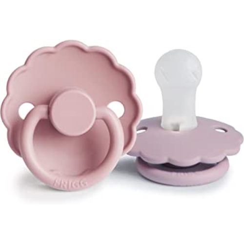 FRIGG Daisy SilkySoft Silicone Baby Pacifier | Made in Denmark | BPA-Free (Baby Pink/Soft Lilac, 0-6 Months)