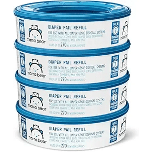 Amazon Brand - Mama Bear Diaper Pail Refills with Odor Control for Diaper Genie Pails, Unscented, 1080 Count (4 Packs of 270 Count)