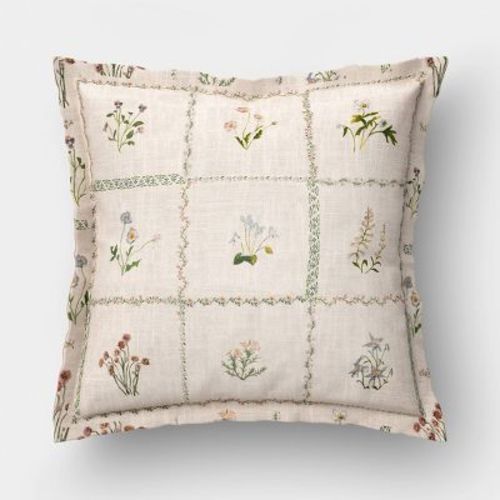 18''x18'' Woven Floral Print Checked Throw Pillow - Threshold™