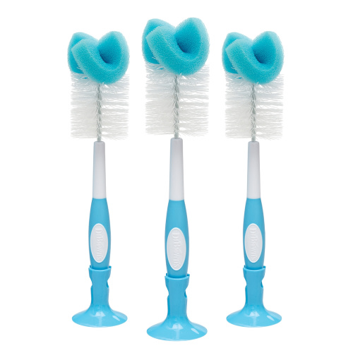 Dr. Brown's Reusable Sponge Baby Bottle Cleaning Brush with Suction Cup Stand, Scrubber and Nipple Cleaner, Blue, 3-Pack