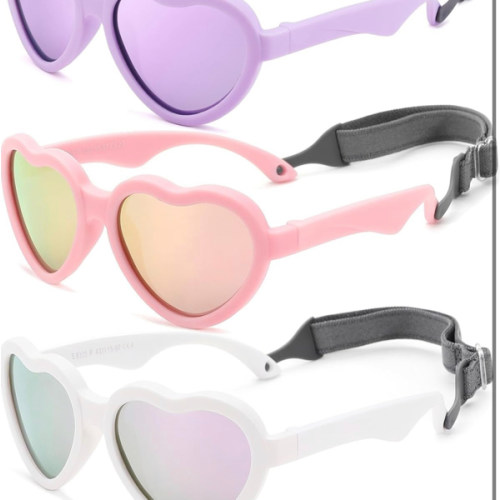 COASION Baby's First Sunglasses with Strap, Unbreakable Polarized Newborn Infant Heart Sunglasses for Ages 0-24 Months