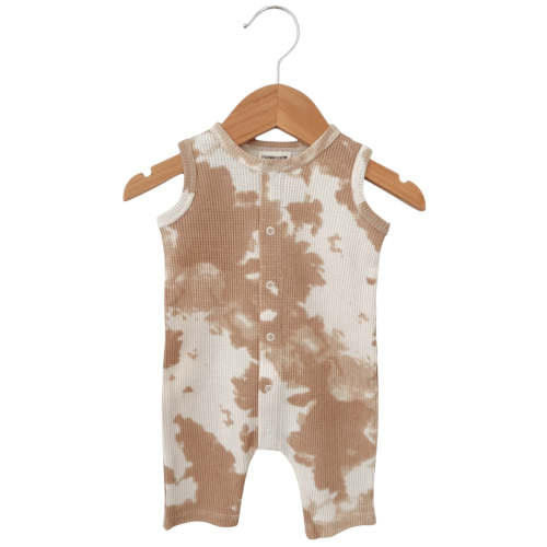 Organic Waffle Easy Romper, Almond Tie Dye