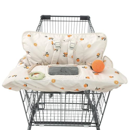 Shopping Cart Cover for Baby 2 in 1 High Chair Covers for Restaurant Comfortable Grocery Cart Seat Covers for Infant, Toddler Universal Suitable for Most Shopping Carts Machine Washable, Orange