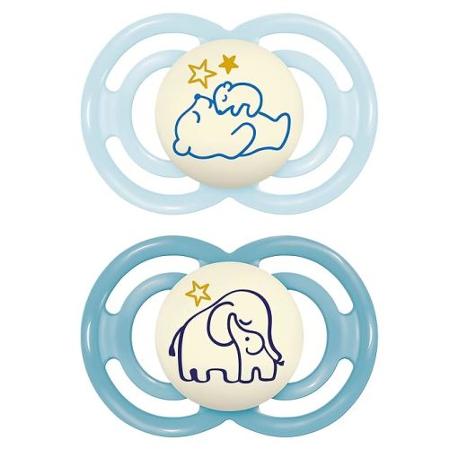 MAM Perfect Baby Premium Pacifier 6-16 Months, Extra Thin Nipple, Developed with Orthodontists, Clinically Proven, Glows in The Dark, BPA-Free Silicone, 2 Pack, Made in Europe
