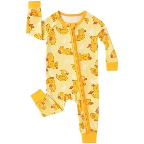 Bamboo Viscose Baby Long Sleeve Romper Yellow Duck
