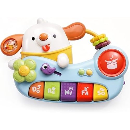 Gleesfun G7 Baby Musical Toy - Portable Baby Piano with Animal Sounds & 15 Songs, Sensory Activity Toy for 6-24 Months, Interactive Learning Toy for Car, Stroller & Travel