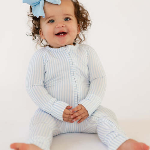 Infant Romper in Blue Pin Stripes