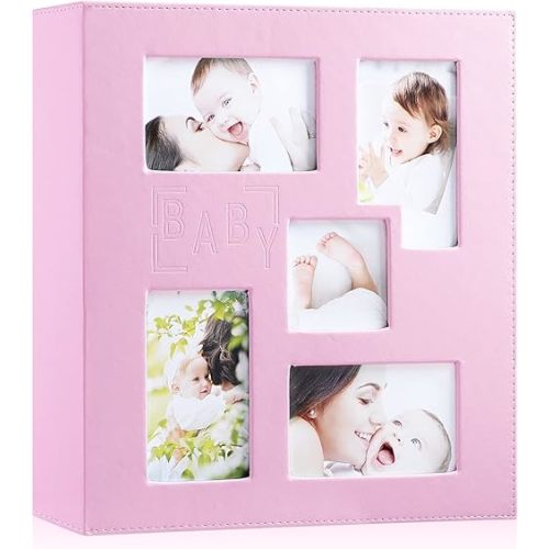 Ywlake Baby Photo Album 4x6 500 Pocket Pictures, Leather Cover Newborn Shower Girl Bebe Album Holds 500 Horizontal Vertical Photos Pink
