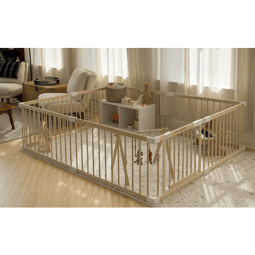HARPPA Wooden Baby Gate Playpen | Non-Toxic Foldable DIY Adjustable Play Yard for Infants & Toddlers – Natural Finish Baby Fence for Small & Large Spaces