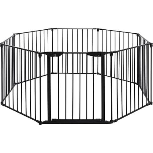 AUXSOUL 196" Extra Wide Baby Gate Metal Safety Playpen - Fireplace Fence for Toddler/Pet/Dog, Max Length 196", 8-Panel (30" H, Black)