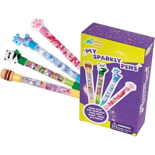 DINO MINI My Sparkly Pens - DIY Pen Creation Set with 7 Custom Decorations and 4 Toppers - Creative Art and Craft Kits for Kids - DIY Crafts for Kids - Back to School Gifts for Tweens